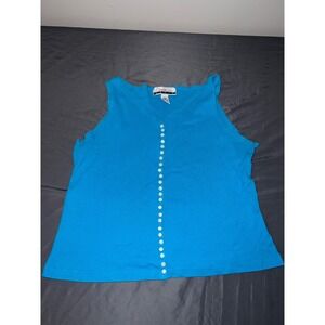 Diana Marco Womens Plus Size 22/24 Blue‎ Ribbed Cotton Button Front Tank Top